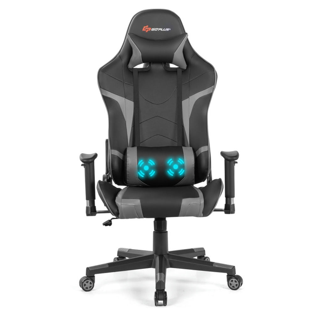 Finihen Reclining Swivel Massage Gaming Chair with Lumbar Support and Headrest for Office or Gaming, Gray Finihen Reclining Swivel Massage Gaming Chair with Lumbar Support and Headrest for Office or Gaming, Gray