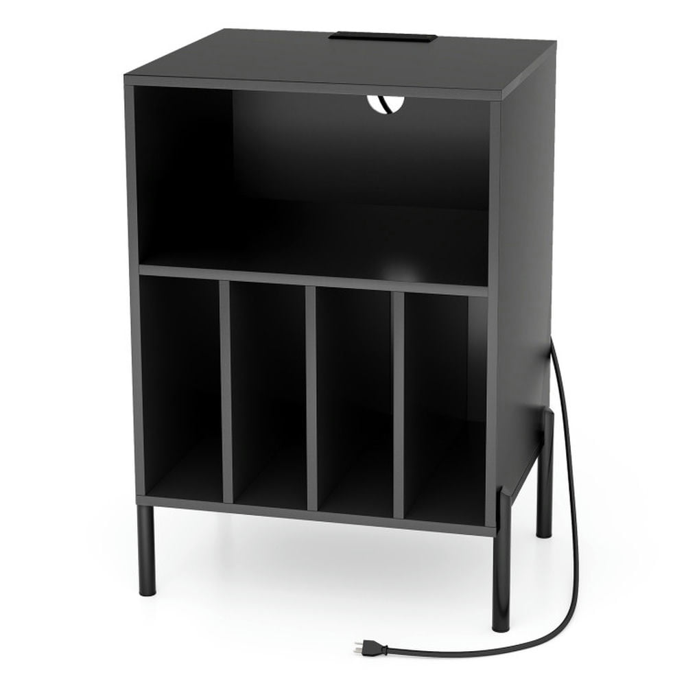 Finihen Record Player Stand, Turntable Stand, Record Player Stand with Record Storage Shelf and Charging Station, for Living Room, Bedroom, Black Finihen Record Player Stand, Turntable Stand, Record Player Stand with Record Storage Shelf and Charging Station, for Living Room, Bedroom, Black