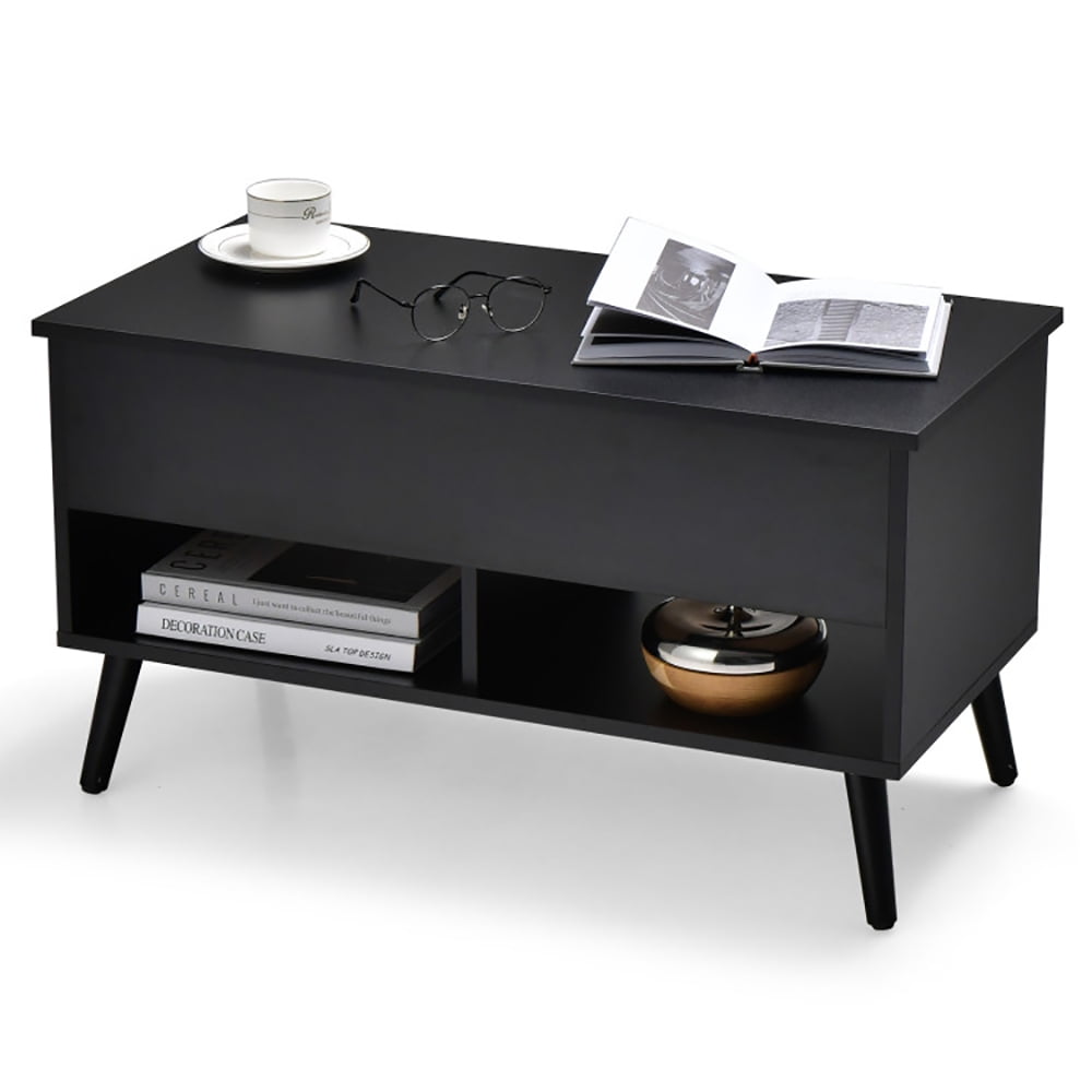 Finihen Rectangular Coffee Table, 31.5 Inch Lift Top Coffee Table with Hidden Compartment and 2 Storage Shelves, for Living Room, Reception Room, Office, Black Finihen Rectangular Coffee Table, 31.5 Inch Lift Top Coffee Table with Hidden Compartment and 2 Storage Shelves, for Living Room, Reception Room, Office, Black