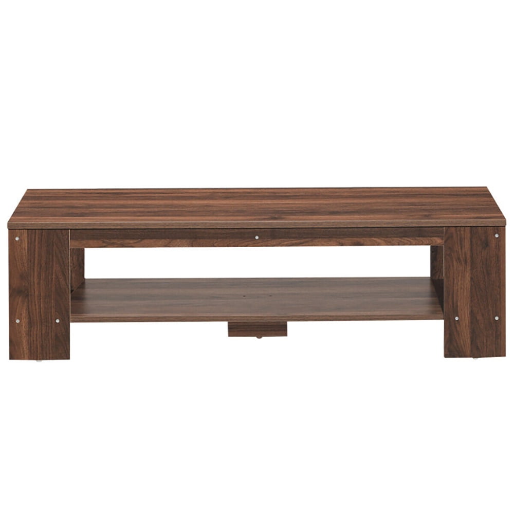 Finihen Rectangular Coffee Table, 47 Inch 2-Tier Rectangular Coffee Table with Storage Shelf, for Living Room, Reception Room, Office, Brown Finihen Rectangular Coffee Table, 47 Inch 2-Tier Rectangular Coffee Table with Storage Shelf, for Living Room, Reception Room, Office, Brown
