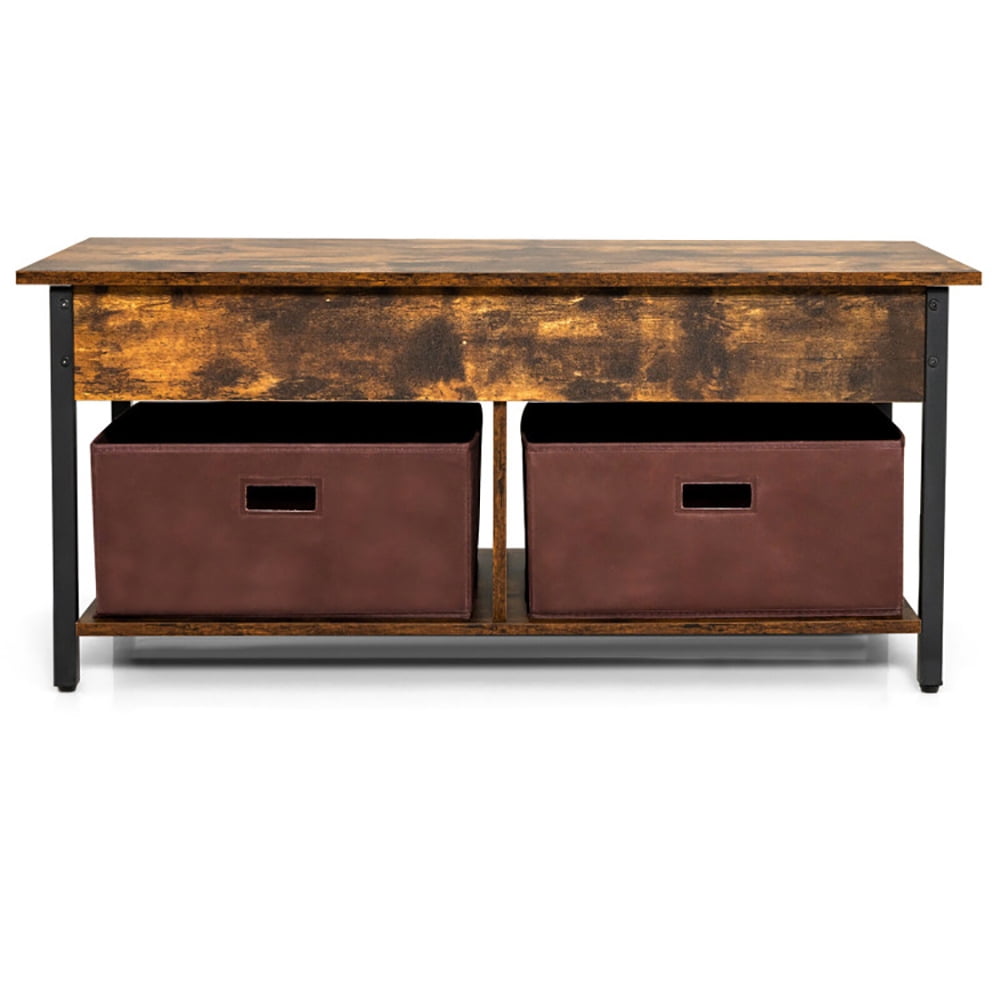 Finihen Rectangular Coffee Table, Lift Top Coffee Table, Central Table with Drawers and Hidden Compartment, for Living Room, Reception Room, Rustic Brown Finihen Rectangular Coffee Table, Lift Top Coffee Table, Central Table with Drawers and Hidden Compartment, for Living Room, Reception Room, Rustic Brown