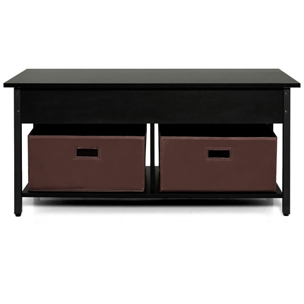 Finihen Rectangular Coffee Table, Lift Top Coffee Table, Central Table with Drawers and Hidden Compartment, for Living Room, Reception Room, Black