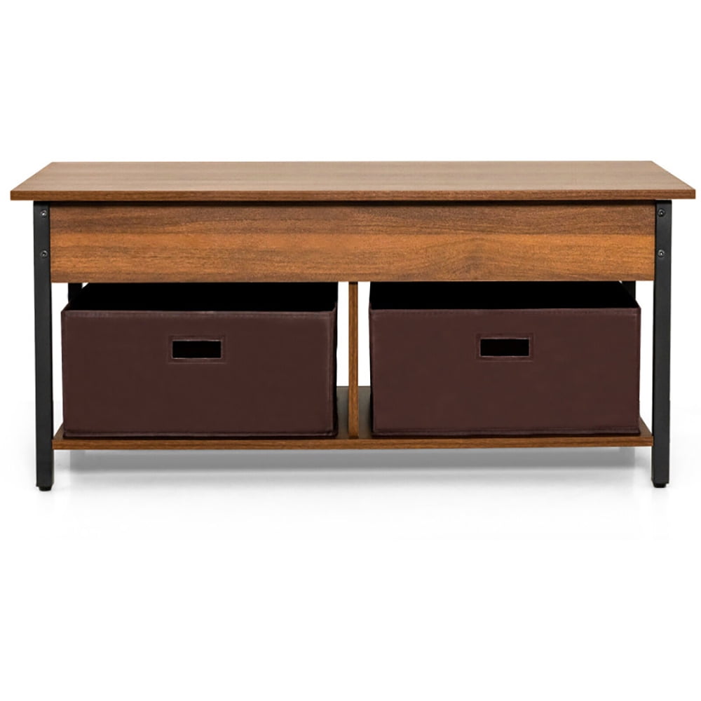 Finihen Rectangular Coffee Table, Lift Top Coffee Table, Central Table with Drawers and Hidden Compartment, for Living Room, Reception Room, Brown