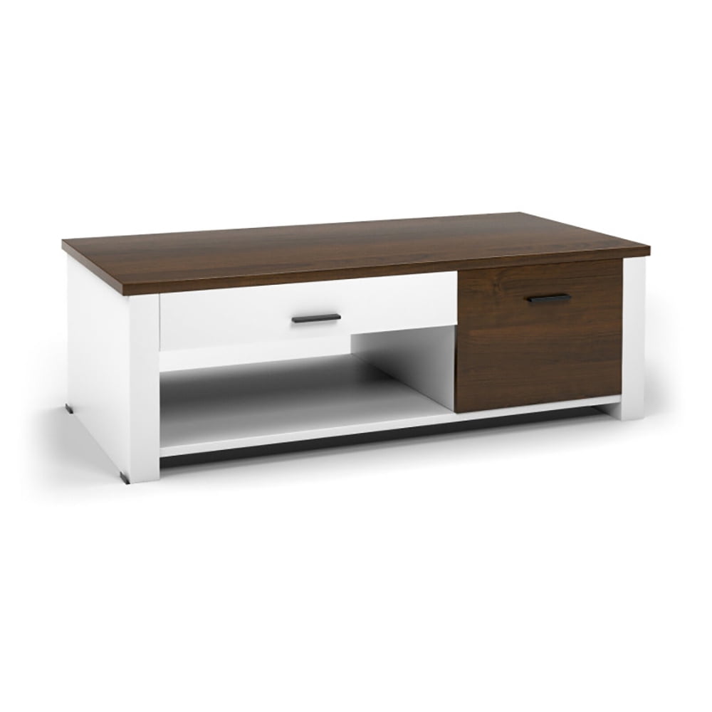 Finihen Rectangular Coffee Table, Modern Coffee Table with Front Back Drawers and Compartments, for Living Room, Reception Room, Office, Brown & white Finihen Rectangular Coffee Table, Modern Coffee Table with Front Back Drawers and Compartments, for Living Room, Reception Room, Office, Brown & white