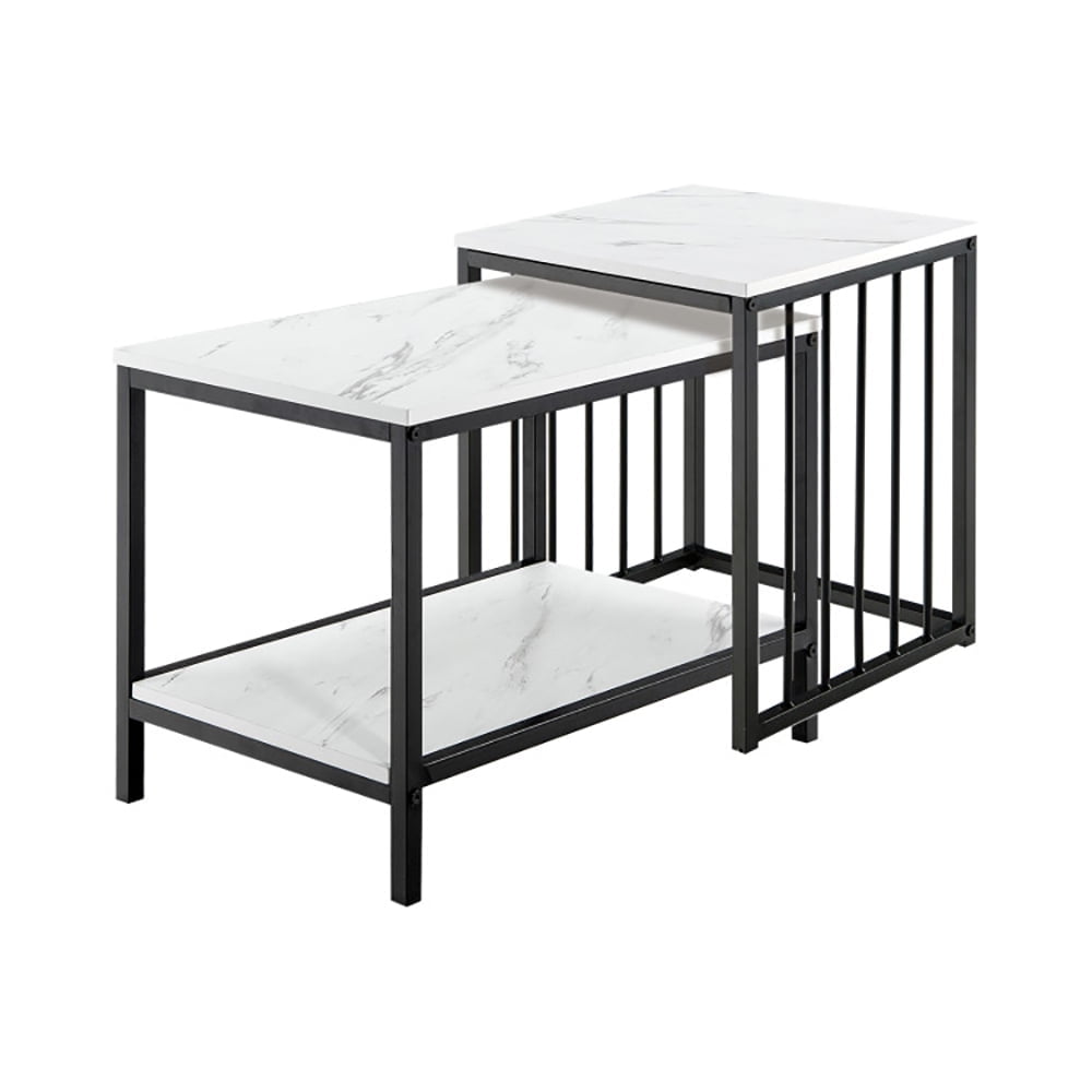 Demi Bonn Rectangular Nesting Coffee Table, Modern Nesting Side Set, Set of 2 Nesting End Tables with Storage Shelf, for Living Room, Bedroom, Reception Room, White