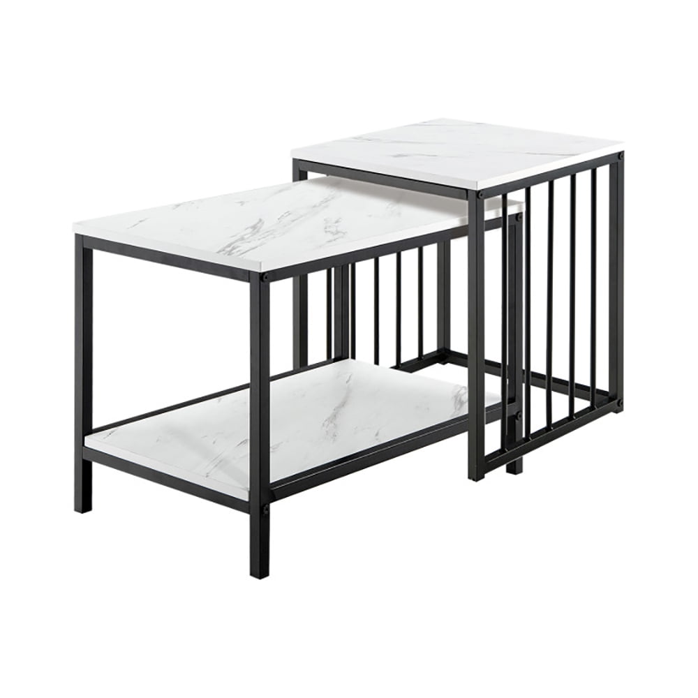 Finihen Rectangular Nesting Coffee Table, Modern Nesting Side Set, Set of 2 Nesting End Tables with Storage Shelf, for Living Room, Bedroom, Reception Room, White Finihen Rectangular Nesting Coffee Table, Modern Nesting Side Set, Set of 2 Nesting End Tables with Storage Shelf, for Living Room, Bedroom, Reception Room, White
