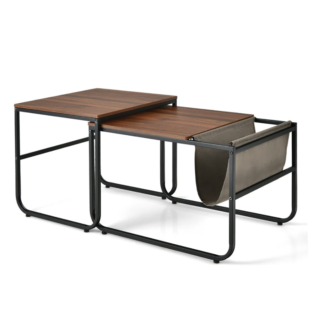 Finihen Rectangular Nesting Coffee Table, Nesting Side Set, Set of 2 Nesting Coffee Tables with Side Pocket, for Living Room, Bedroom, Reception Room, Rustic Brown Finihen Rectangular Nesting Coffee Table, Nesting Side Set, Set of 2 Nesting Coffee Tables with Side Pocket, for Living Room, Bedroom, Reception Room, Rustic Brown