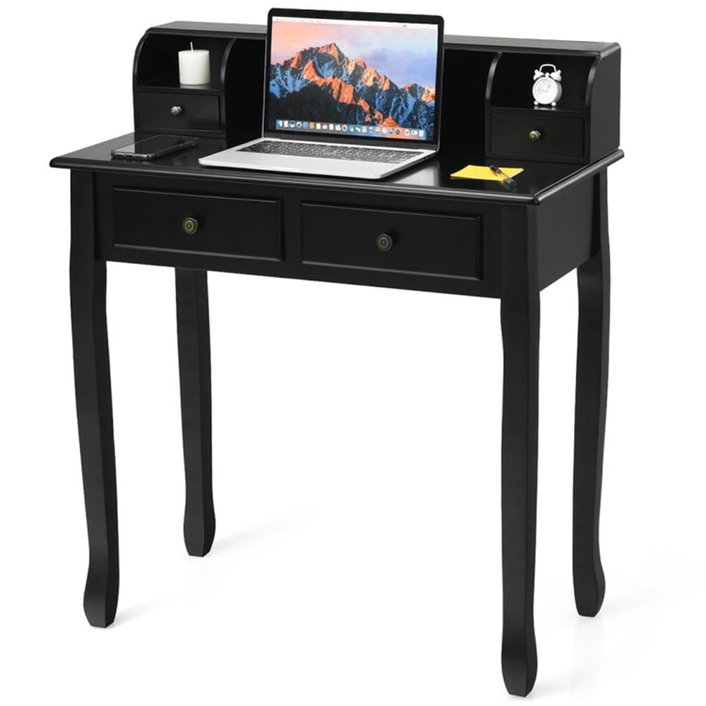 Demi Bonn Removable Floating Organizer 2-Tier Mission Computer Vanity Desk, Small Home Office Desk Study Writing Table, Black