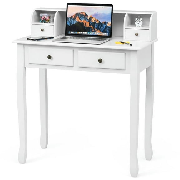 Demi Bonn Removable Floating Organizer 2-Tier Mission Computer Vanity Desk, Small Home Office Desk Study Writing Table, White