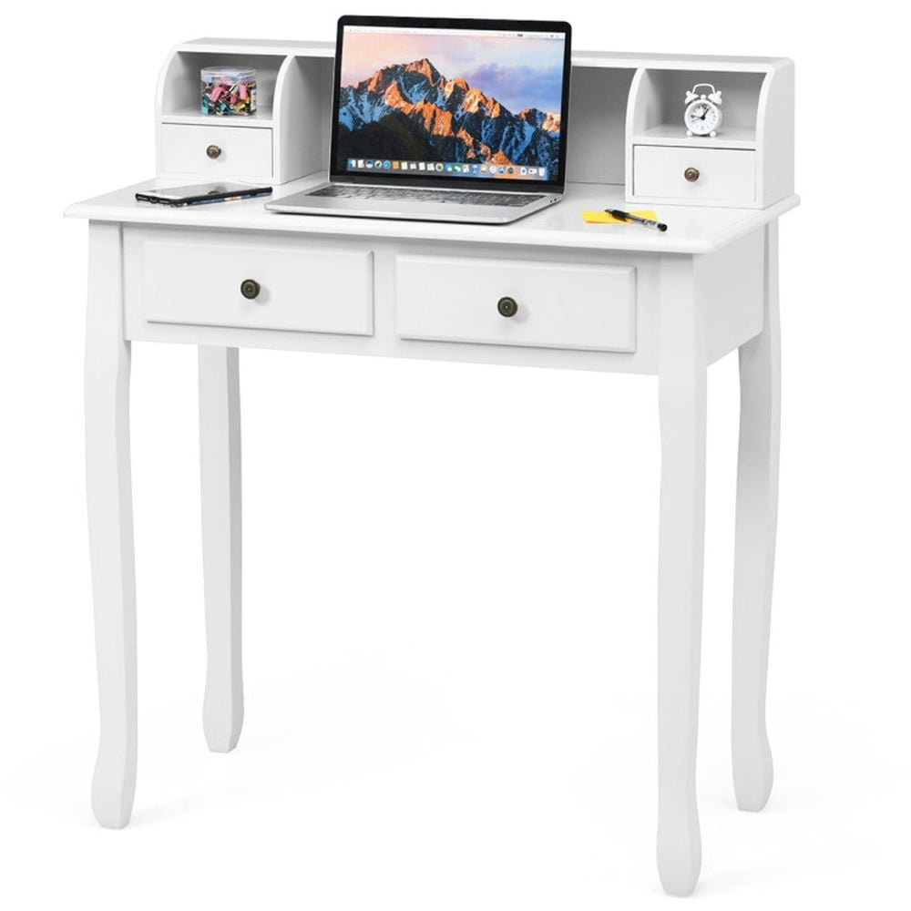 Finihen Removable Floating Organizer 2-Tier Mission Computer Vanity Desk, Small Home Office Desk Study Writing Table, White Finihen Removable Floating Organizer 2-Tier Mission Computer Vanity Desk, Small Home Office Desk Study Writing Table, White