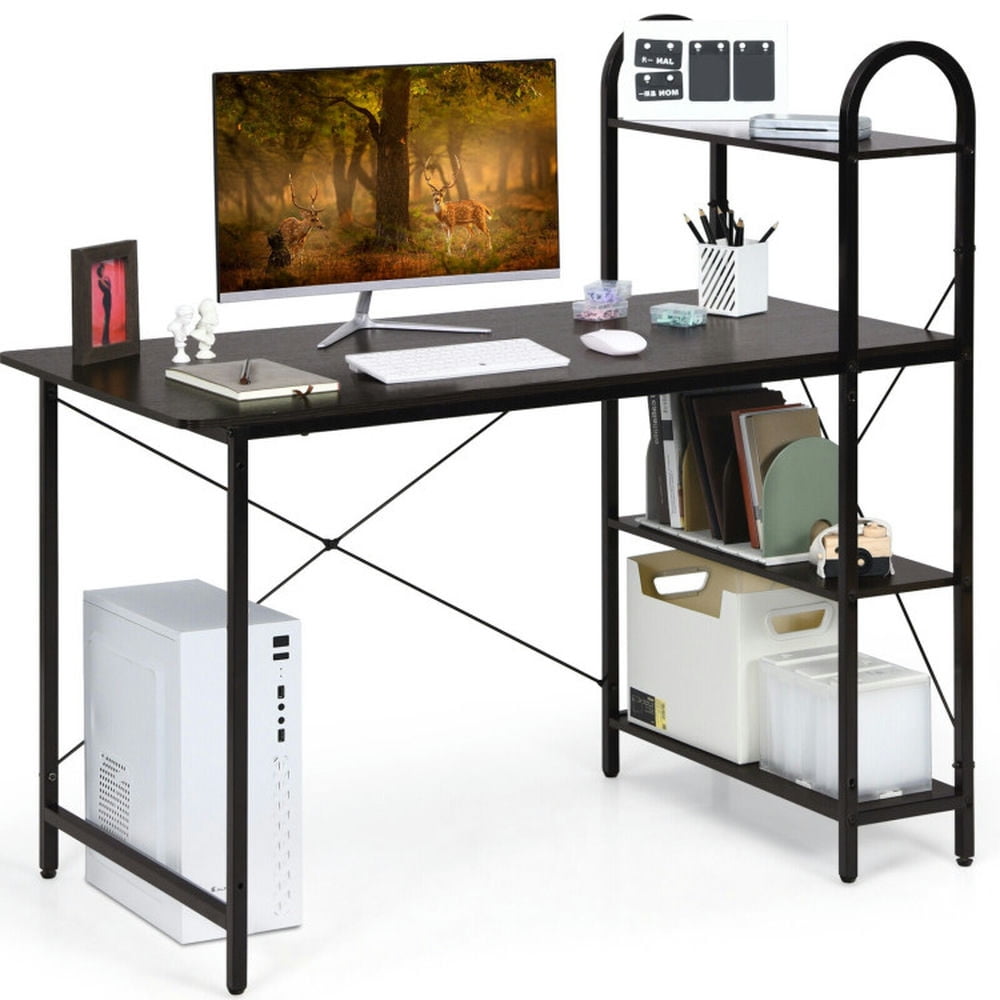 Finihen Reversible Computer Desk Study Workstation Home Office 4-tier Bookshelf, Brown Finihen Reversible Computer Desk Study Workstation Home Office 4-tier Bookshelf, Brown