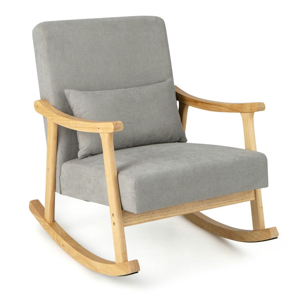 Finihen Rocking Chair, Modern Upholstered Accent Chair, Nursery Rocking Accent Chair with Rubber Wood Armrests, for Living Room, Bedroom, Gray