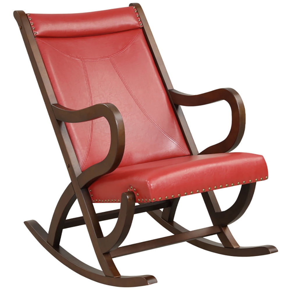 Finihen Rocking Chair, Recliner Chair, Modern Rocking Chair with PU Cushion and Rubber Wood Frame, for Living Room, Bedroom, Red Finihen Rocking Chair, Recliner Chair, Modern Rocking Chair with PU Cushion and Rubber Wood Frame, for Living Room, Bedroom, Red