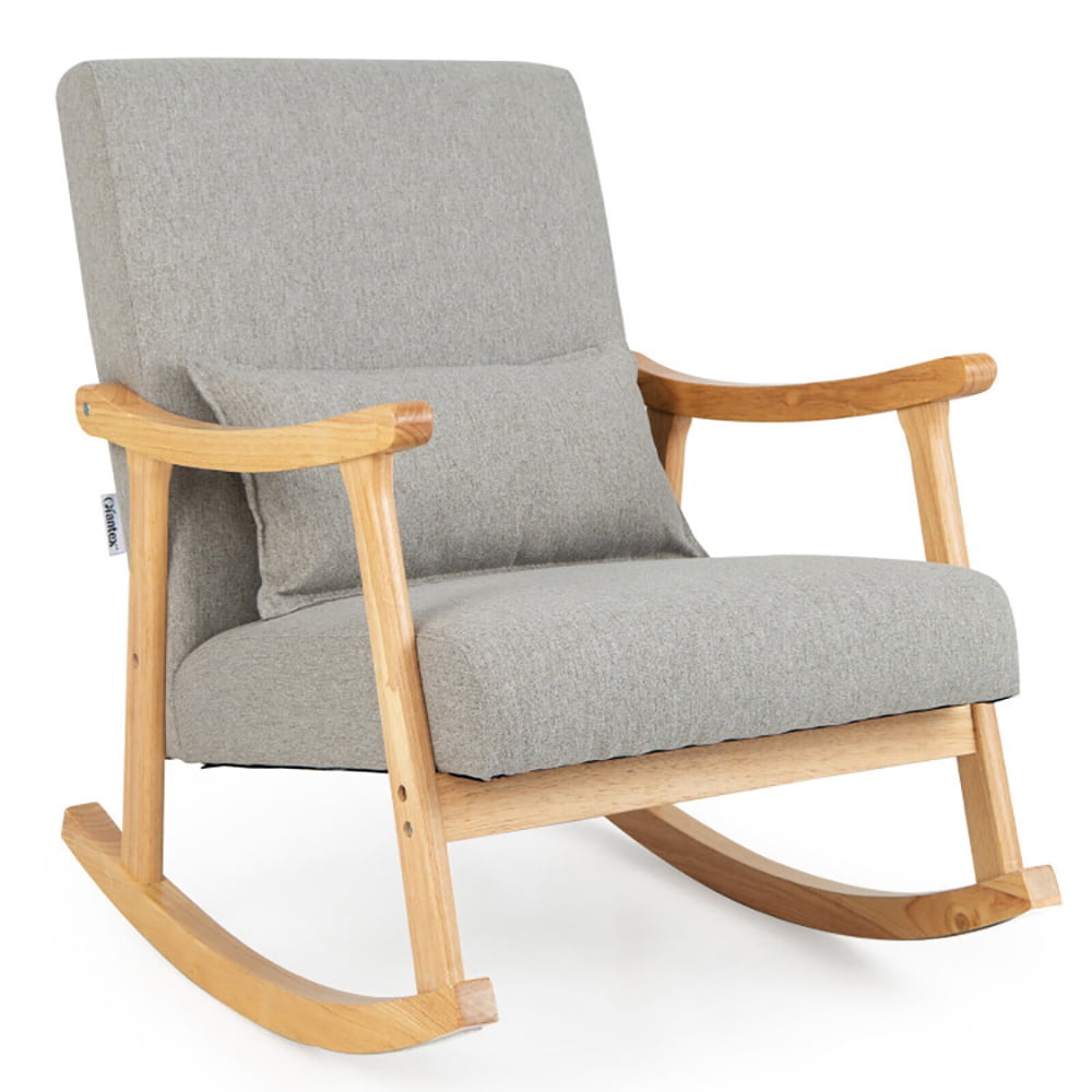 Finihen Rocking Chair, Recliner Chair, Upholstered Rocking Chair with Pillow and Rubber Wood Frame, for Living Room, Bedroom, Gray Finihen Rocking Chair, Recliner Chair, Upholstered Rocking Chair with Pillow and Rubber Wood Frame, for Living Room, Bedroom, Gray