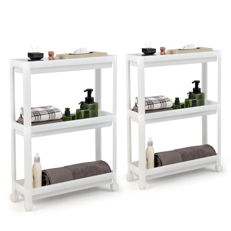 Finihen Rolling Cart, Kitchen Island Cart, 2 Pieces 3-Tier Slim Detachable Storage Cart with Drainage Holes and Wheels, for Kitchen, Dining Room, White Finihen Rolling Cart, Kitchen Island Cart, 2 Pieces 3-Tier Slim Detachable Storage Cart with Drainage Holes and Wheels, for Kitchen, Dining Room, White