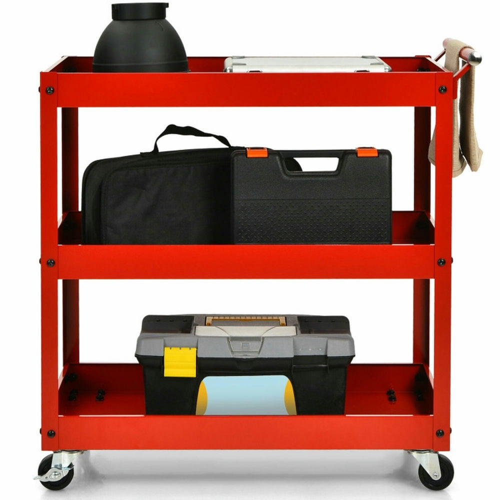 Finihen Rolling Cart, Kitchen Island Cart, 3-Tier Utility Cart Metal Storage Service Trolley, for Kitchen, Dining Room, Red Finihen Rolling Cart, Kitchen Island Cart, 3-Tier Utility Cart Metal Storage Service Trolley, for Kitchen, Dining Room, Red
