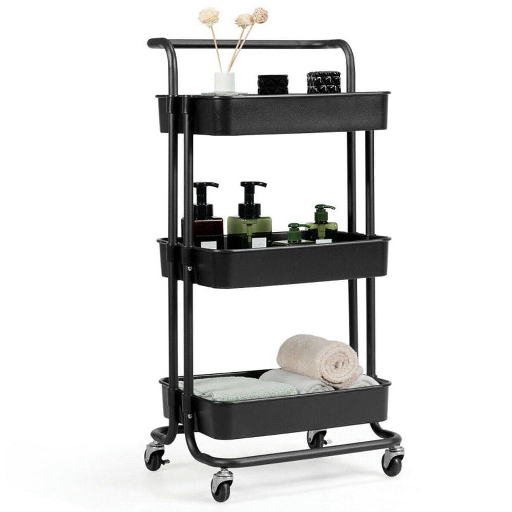 Finihen Rolling Cart, Kitchen Island Cart, 3-Tier Utility Cart Storage Rolling Cart with Casters, for Kitchen, Dining Room, Black Finihen Rolling Cart, Kitchen Island Cart, 3-Tier Utility Cart Storage Rolling Cart with Casters, for Kitchen, Dining Room, Black