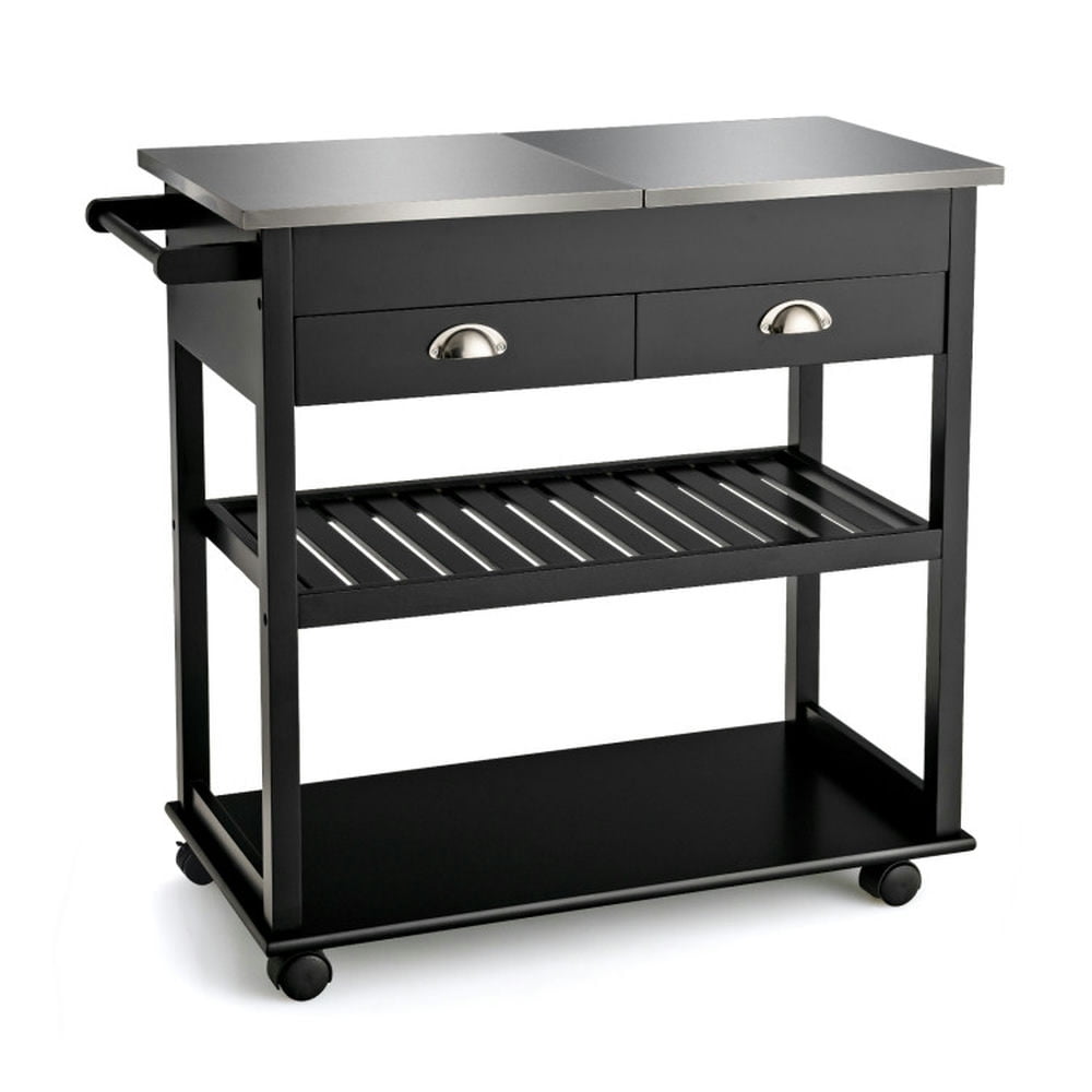 Finihen Rolling Cart, Kitchen Island Cart, Rolling Kitchen Island Trolley Cart with Drawers, for Kitchen, Dining Room, Black