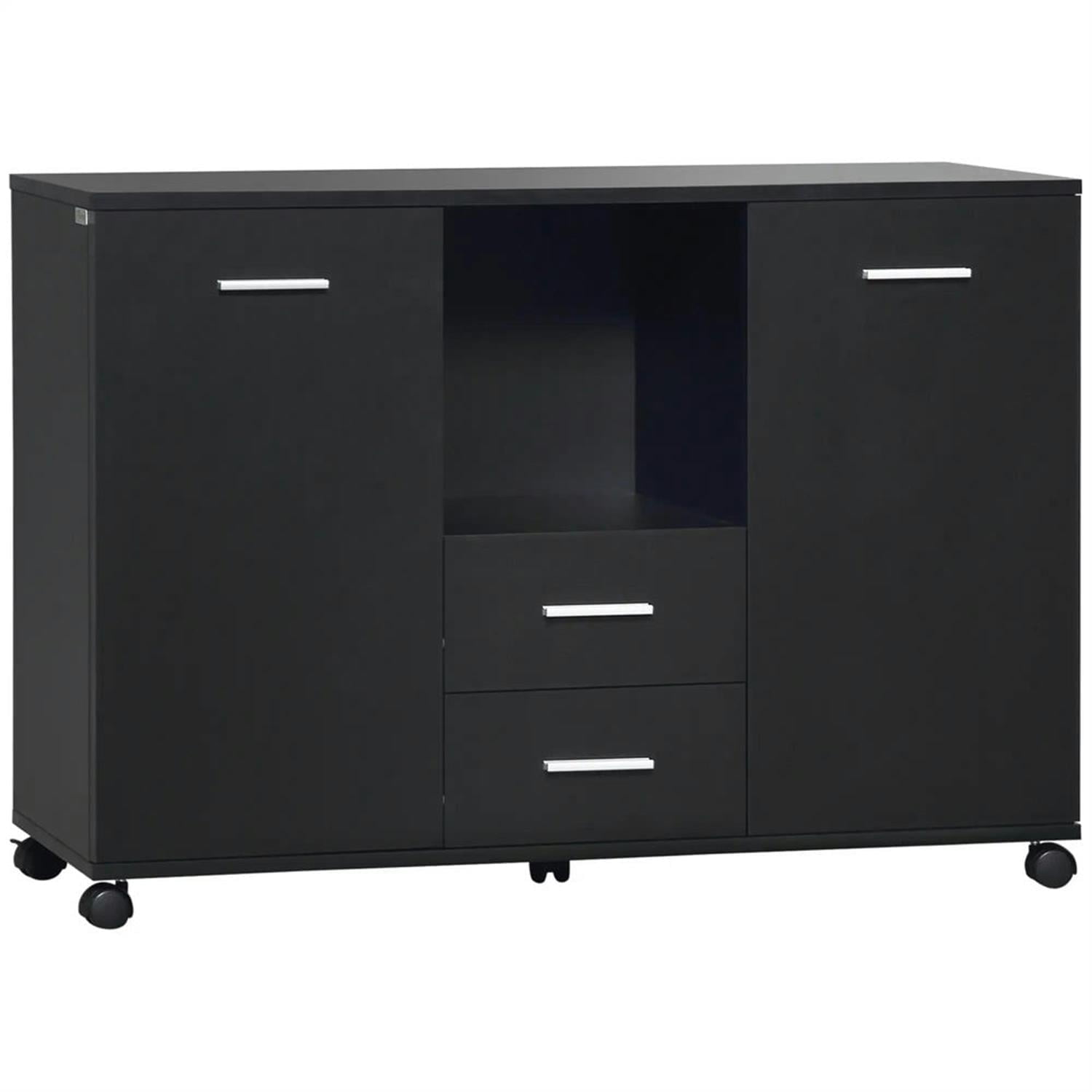 Demi Bonn Rolling Filing Cabinet with Castors, 2 Drawers, 2 Shelves, Modern File Cabinet for Home Office, Smooth Counter Printer Stand, Black