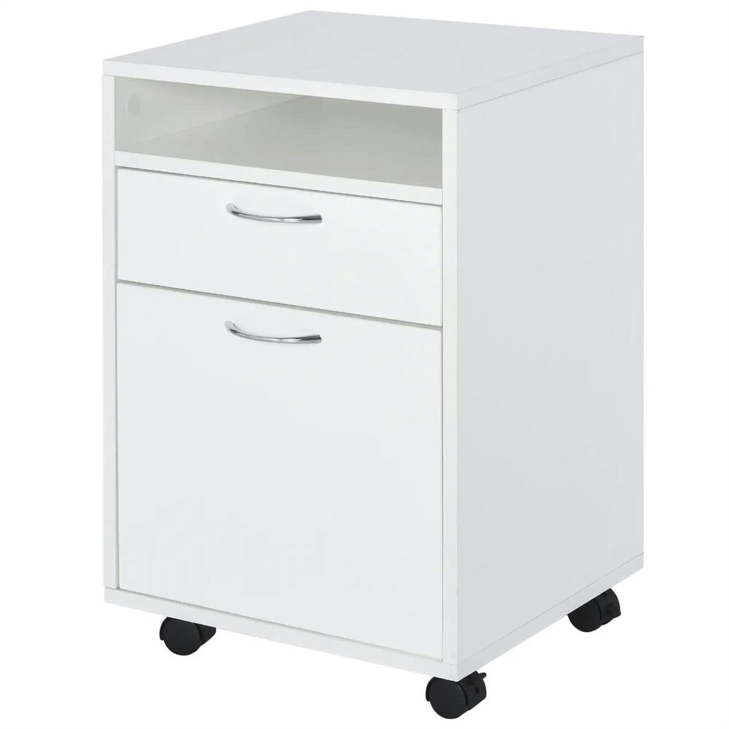 Demi Bonn Rolling Filing Cabinet with Castors, File Cabinet Printer Stand with Drawer and Cabinet for Home Office, White