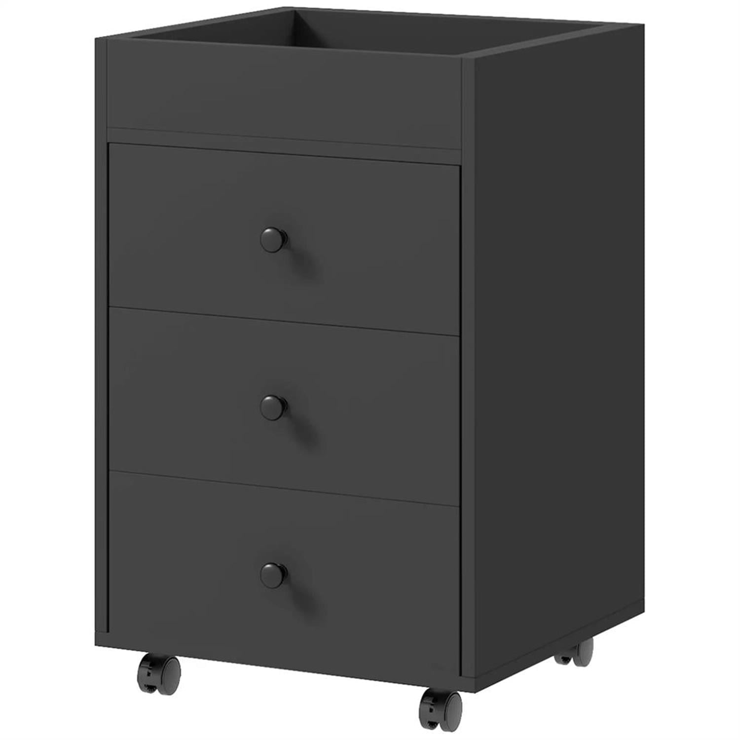 Demi Bonn Rolling Filing Cabinet with Castors, Modern 3 Drawer File Cabinet with Top Tray Under for Home Office, Desk Printer Stand, Black