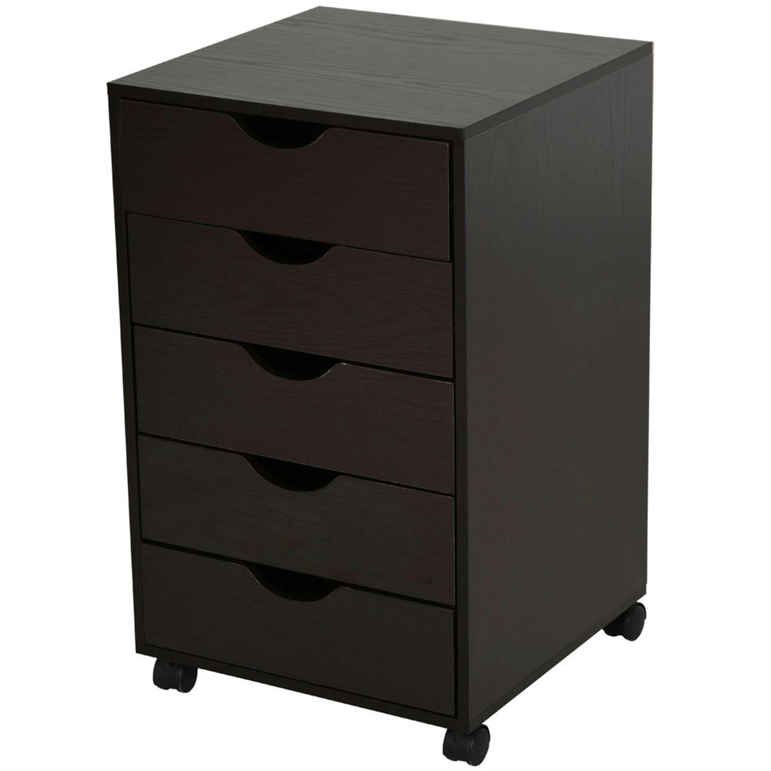 Demi Bonn Rolling Filing Cabinet with Castors, Modern 5 Drawer File Cabinet for Home Office, Printer Stand, Brown