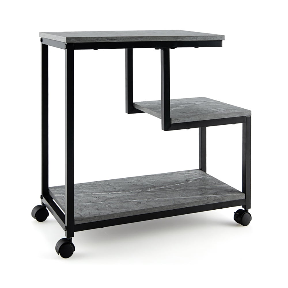 Finihen Rolling Side Table, 3-Tier Side Table with Storage and Universal Casters, Sofa Side Table, Bed Side Table, for Living Room, Bedroom, Black Finihen Rolling Side Table, 3-Tier Side Table with Storage and Universal Casters, Sofa Side Table, Bed Side Table, for Living Room, Bedroom, Black