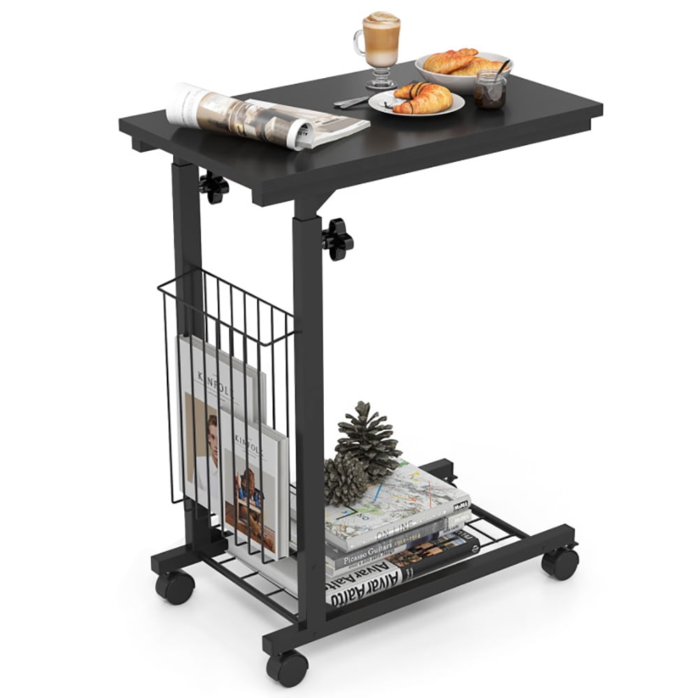 Finihen Rolling Side Table, Sofa Side Table, Bed Side Table, Rolling Height Adjustable Sofa End Side Table, for Living Room, Bedroom, Black Finihen Rolling Side Table, Sofa Side Table, Bed Side Table, Rolling Height Adjustable Sofa End Side Table, for Living Room, Bedroom, Black