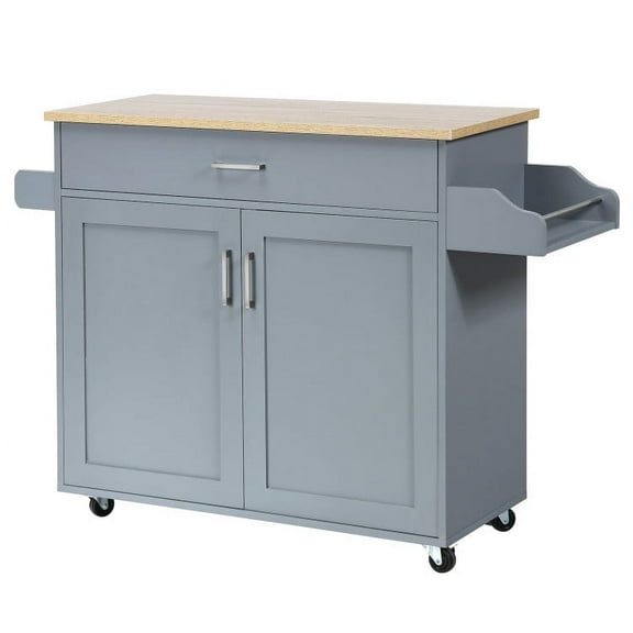 Demi Bonn Rolling Storage Cabinet Cart, Kitchen Island Cart, Rolling Kitchen Island Cart with Towel and Spice Rack, for Kitchen, Dining Room, Gray