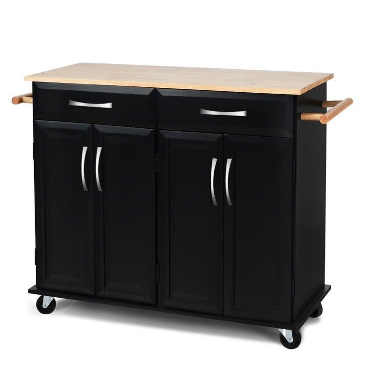 Finihen Rolling Storage Cabinet Cart, Kitchen Island Cart, Wood Top Rolling Kitchen Trolley Island Cart Storage Cabinet, for Kitchen, Dining Room, Black Finihen Rolling Storage Cabinet Cart, Kitchen Island Cart, Wood Top Rolling Kitchen Trolley Island Cart Storage Cabinet, for Kitchen, Dining Room, Black