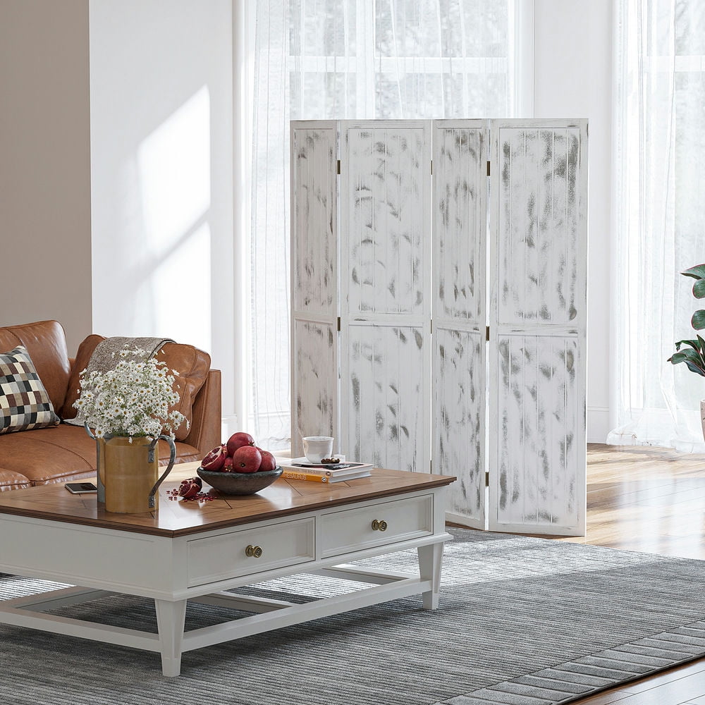 Finihen Room Divider 5.5FT Tall Wall Divider Screen, 4 Panels Woodgrain Freestanding Indoor Folding Partition Screen, White Finihen Room Divider 5.5FT Tall Wall Divider Screen, 4 Panels Woodgrain Freestanding Indoor Folding Partition Screen, White