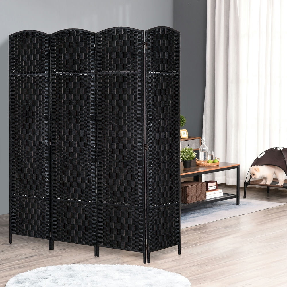 Finihen Room Divider 6FT Tall Wall Divider Screen, 4 Panels Wicker Hand-Woven Indoor Folding Portable Partition Screen, Black Finihen Room Divider 6FT Tall Wall Divider Screen, 4 Panels Wicker Hand-Woven Indoor Folding Portable Partition Screen, Black