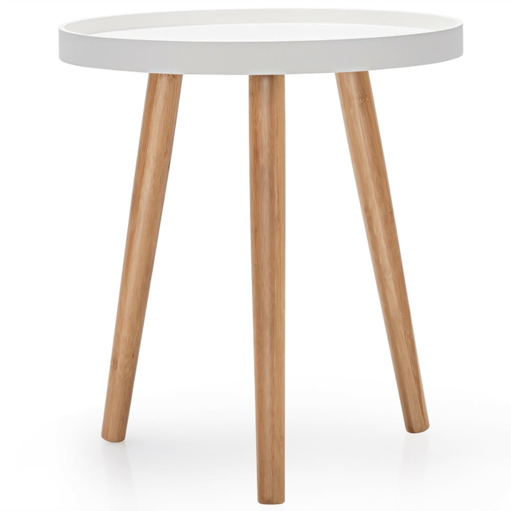 Finihen Round Coffee Table, End Table, Round Side Sofa Coffee Table with Wooden Tray, for Living Room, Bedroom, White Finihen Round Coffee Table, End Table, Round Side Sofa Coffee Table with Wooden Tray, for Living Room, Bedroom, White
