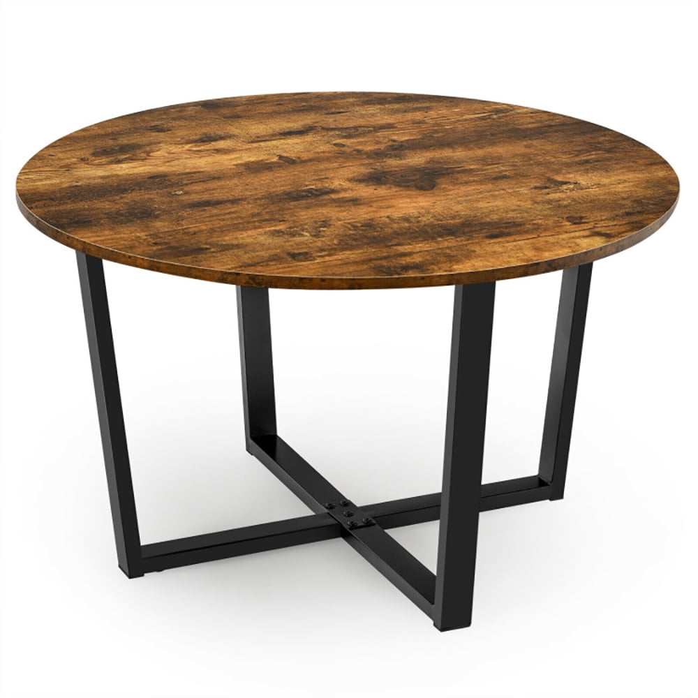 Finihen Round Coffee Table, Round Industrial Style Cocktail Side Coffee Table With Metal Frame, for Living Room, Reception Room, Brown Finihen Round Coffee Table, Round Industrial Style Cocktail Side Coffee Table With Metal Frame, for Living Room, Reception Room, Brown