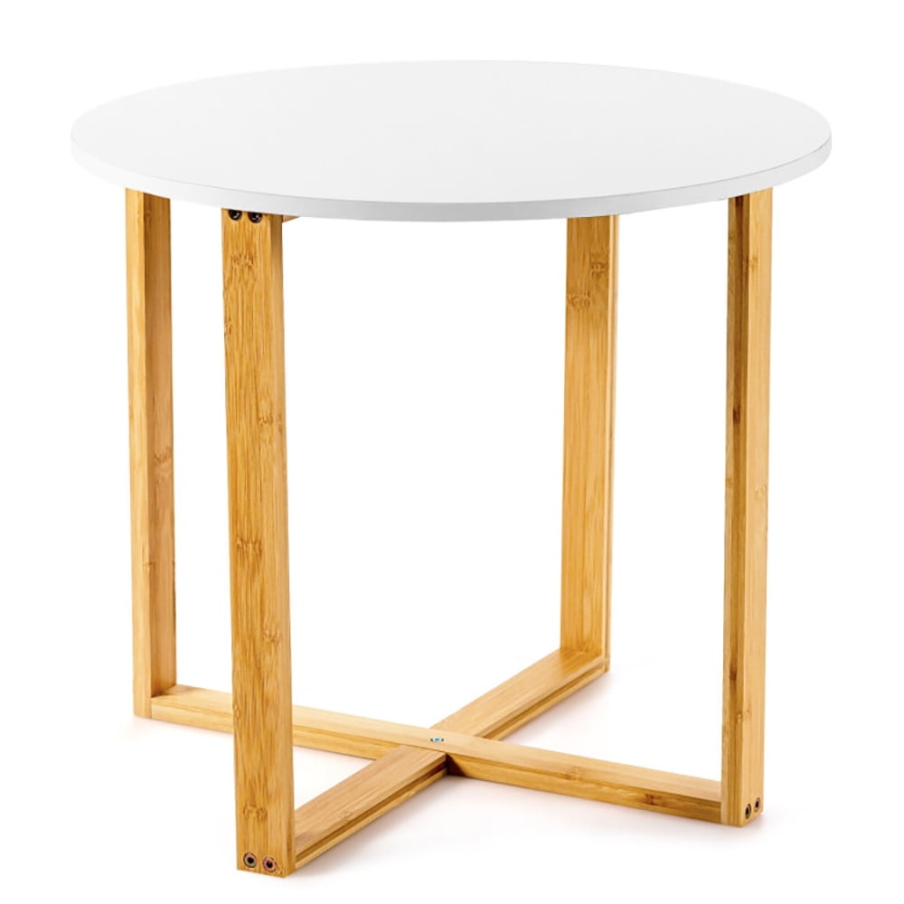Finihen Round End Side Table, Multifunctional Round Side End Table with Bamboo Legs and X-Shaped Base, for Living Room, Bedroom, White Finihen Round End Side Table, Multifunctional Round Side End Table with Bamboo Legs and X-Shaped Base, for Living Room, Bedroom, White