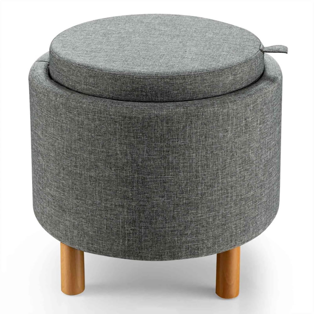 Finihen Round Fabric Storage Ottoman, Footrest Stool, Vanity Chair, Storage Ottoman with Tray and Non-Slip Pads, for Living Room, Bedroom, Gray Finihen Round Fabric Storage Ottoman, Footrest Stool, Vanity Chair, Storage Ottoman with Tray and Non-Slip Pads, for Living Room, Bedroom, Gray