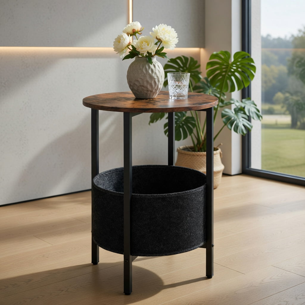 Demi Bonn Round Sofa Side Table, 2-Tier End Table with Removable Fabric ...