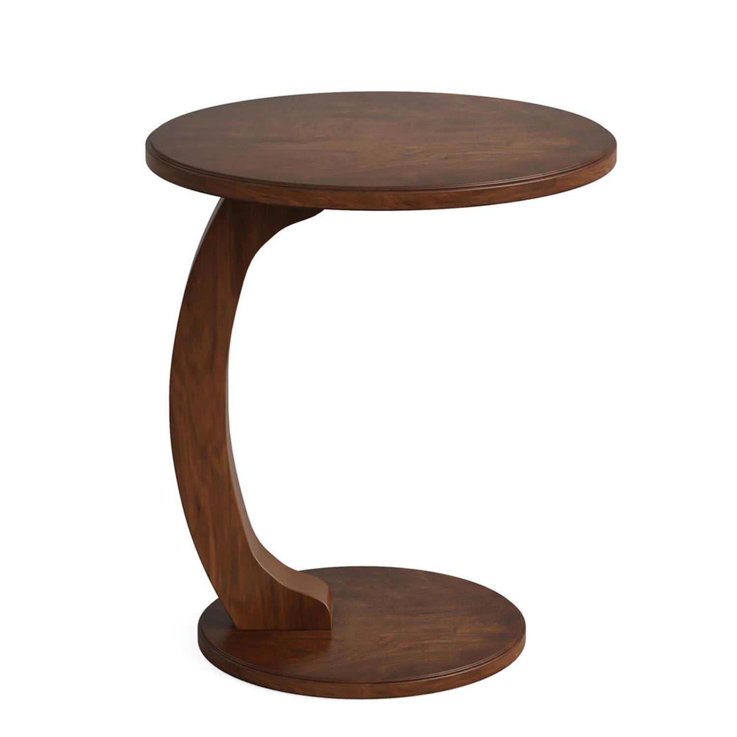 Demi Bonn Round Solid Wood Side Table, C-Shaped End Table Nightstand for Small Spaces, Living Room, Bedroom, Brown