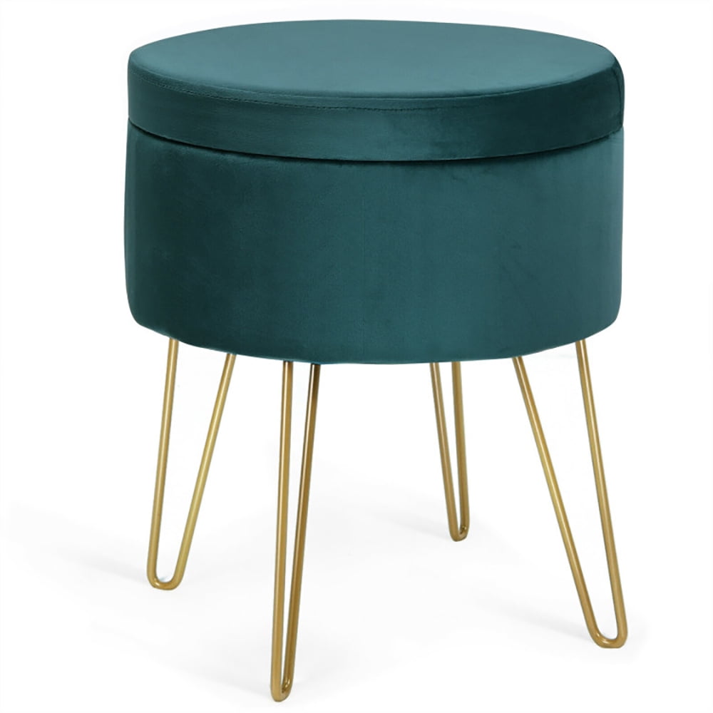 Finihen Round Velvet Storage Ottoman, Footrest Stool, Vanity Chair with Metal Legs, for Living Room, Bedroom, Dark Green Finihen Round Velvet Storage Ottoman, Footrest Stool, Vanity Chair with Metal Legs, for Living Room, Bedroom, Dark Green