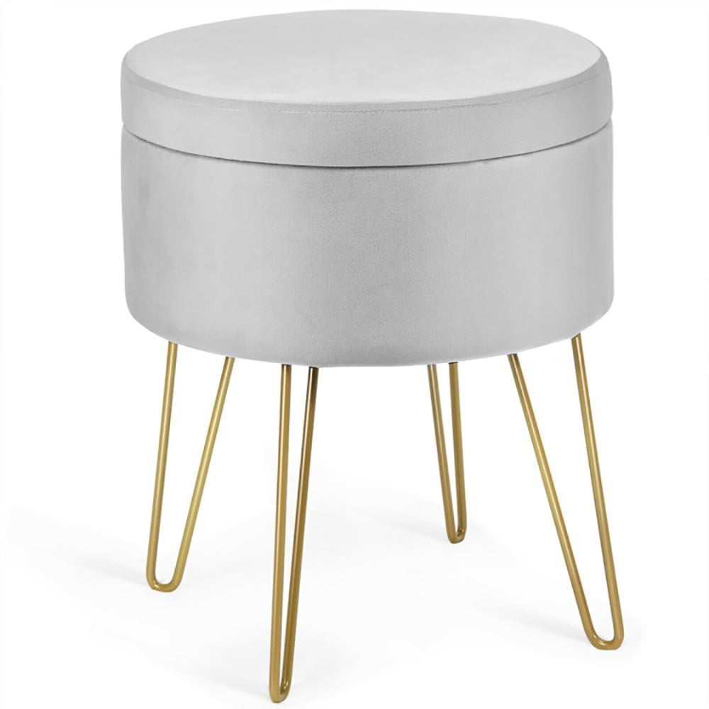 Finihen Round Velvet Storage Ottoman, Footrest Stool, Vanity Chair with Metal Legs, for Living Room, Bedroom, Gray Finihen Round Velvet Storage Ottoman, Footrest Stool, Vanity Chair with Metal Legs, for Living Room, Bedroom, Gray