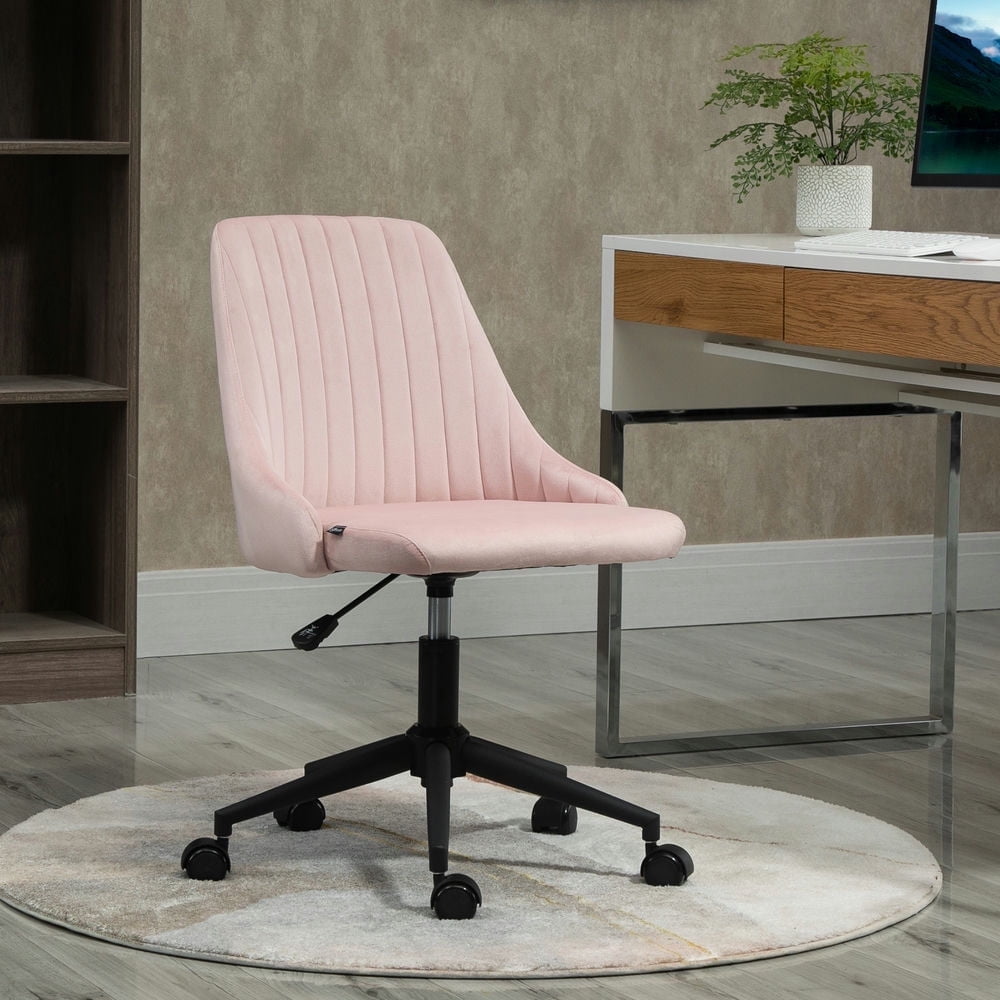 Demi Bonn Scallop Shape Chair with Wheels, Cross Legged Office Chair, Adjustable Swivel Comfy Home Office Vanity Desk Chair, Pink