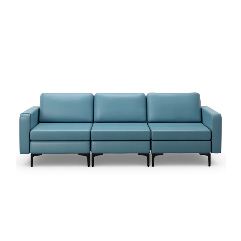Finihen Sectional Sofa Couch, 3-Seat Sectional Sofa Couch with Armrest Magazine Pocket and Metal Leg, for Living Room, Bedroom, Blue Finihen Sectional Sofa Couch, 3-Seat Sectional Sofa Couch with Armrest Magazine Pocket and Metal Leg, for Living Room, Bedroom, Blue