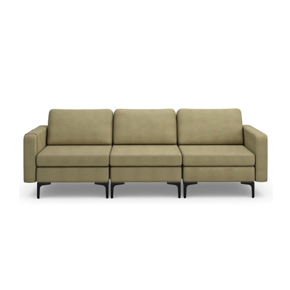 Finihen Sectional Sofa Couch, 3-Seat Sectional Sofa Couch with Armrest Magazine Pocket and Metal Leg, for Living Room, Bedroom, Green Finihen Sectional Sofa Couch, 3-Seat Sectional Sofa Couch with Armrest Magazine Pocket and Metal Leg, for Living Room, Bedroom, Green