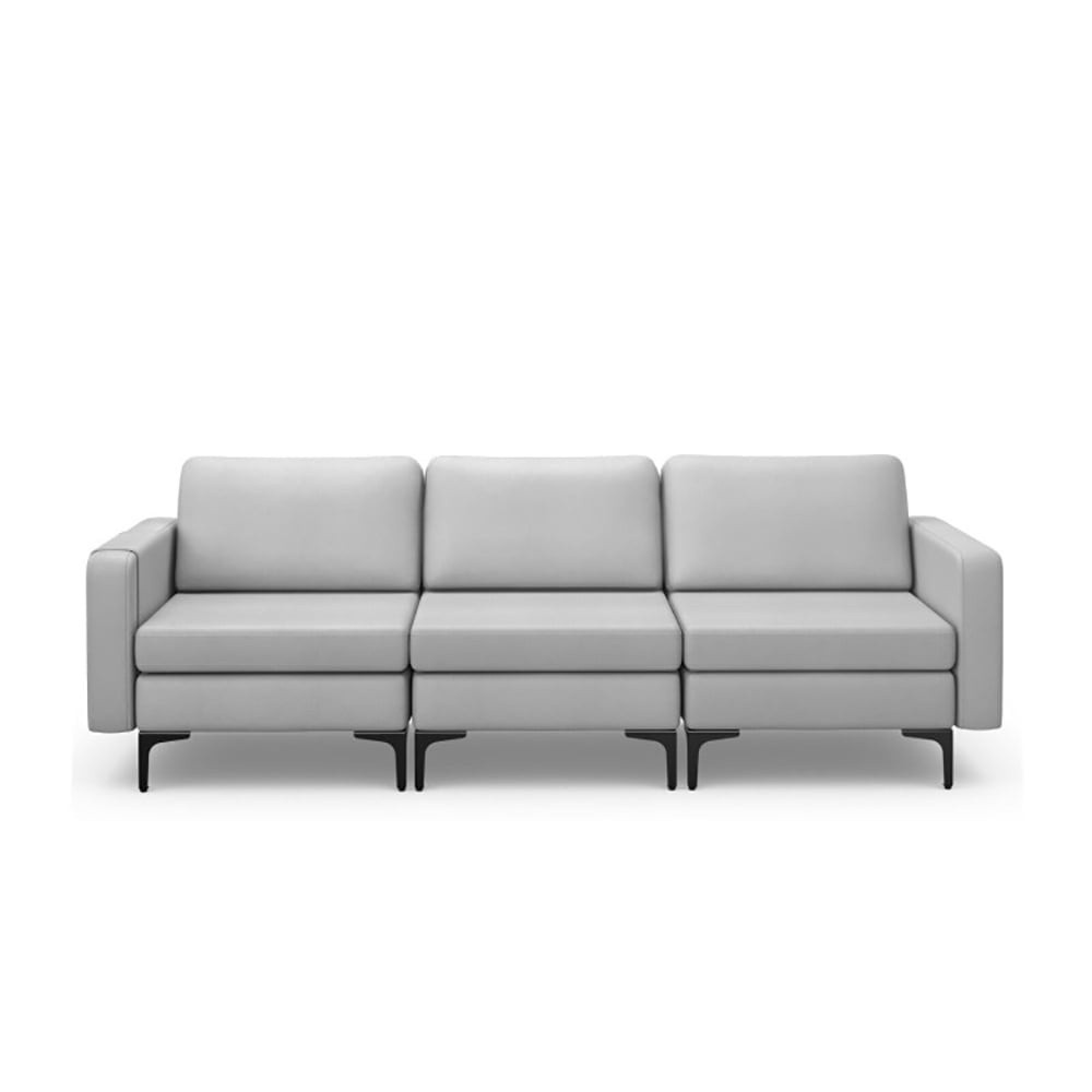 Demi Bonn Sectional Sofa Couch, 3-Seat Sectional Sofa Couch with Armrest Magazine Pocket and Metal Leg, for Living Room, Bedroom, Light Gray