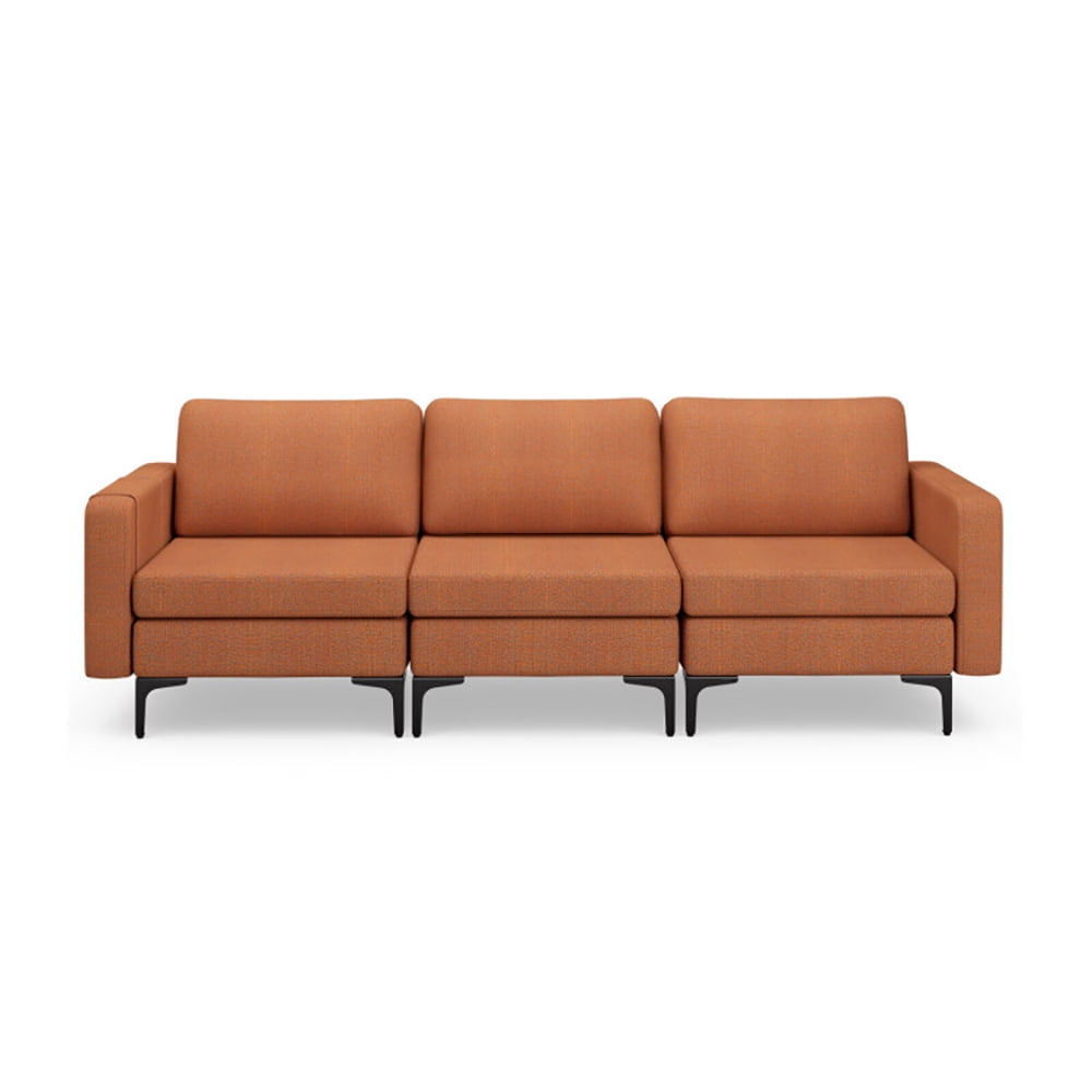 Finihen Sectional Sofa Couch, 3-Seat Sectional Sofa Couch with Armrest Magazine Pocket and Metal Leg, for Living Room, Bedroom, Orange Finihen Sectional Sofa Couch, 3-Seat Sectional Sofa Couch with Armrest Magazine Pocket and Metal Leg, for Living Room, Bedroom, Orange