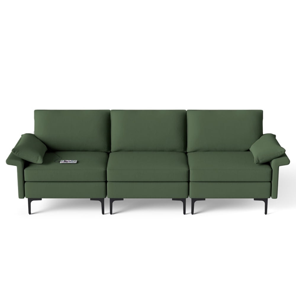 Demi Bonn Sectional Sofa Couch, 3-Seat Sofa, Large 3-Seat Sofa Sectional with Metal Legs and 2 USB Ports for 3-4 people, for Living Room, Bedroom, Army Green