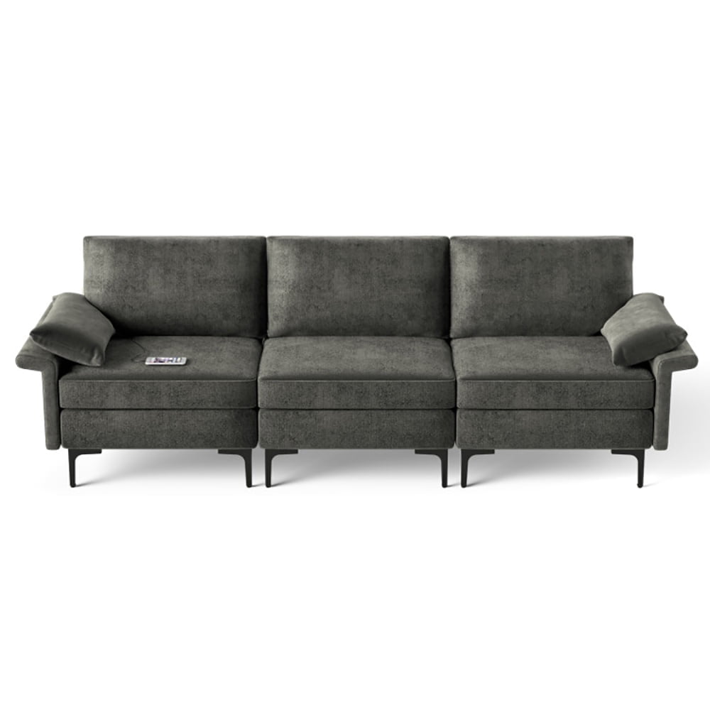 Demi Bonn Sectional Sofa Couch, 3-Seat Sofa, Large 3-Seat Sofa Sectional with Metal Legs and 2 USB Ports for 3-4 people, for Living Room, Bedroom, Gray