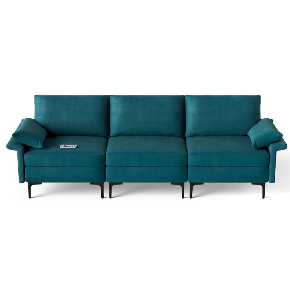Finihen Sectional Sofa Couch, 3-Seat Sofa, Large 3-Seat Sofa Sectional with Metal Legs and 2 USB Ports for 3-4 people, for Living Room, Bedroom, Peacock Blue Finihen Sectional Sofa Couch, 3-Seat Sofa, Large 3-Seat Sofa Sectional with Metal Legs and 2 USB Ports for 3-4 people, for Living Room, Bedroom, Peacock Blue