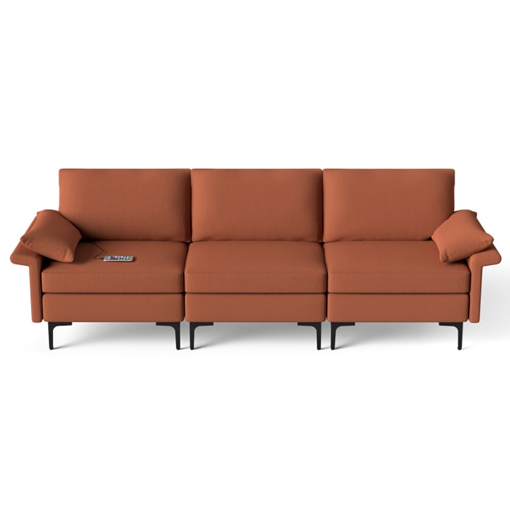 Finihen Sectional Sofa Couch, 3-Seat Sofa, Large 3-Seat Sofa Sectional with Metal Legs and 2 USB Ports for 3-4 people, for Living Room, Bedroom, Rust Red Finihen Sectional Sofa Couch, 3-Seat Sofa, Large 3-Seat Sofa Sectional with Metal Legs and 2 USB Ports for 3-4 people, for Living Room, Bedroom, Rust Red
