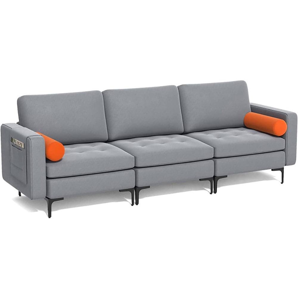 Finihen Sectional Sofa Couch, 3-Seat Sofa Sectional with Side Storage Pocket and Metal Leg, for Living Room, Bedroom, Gray Finihen Sectional Sofa Couch, 3-Seat Sofa Sectional with Side Storage Pocket and Metal Leg, for Living Room, Bedroom, Gray